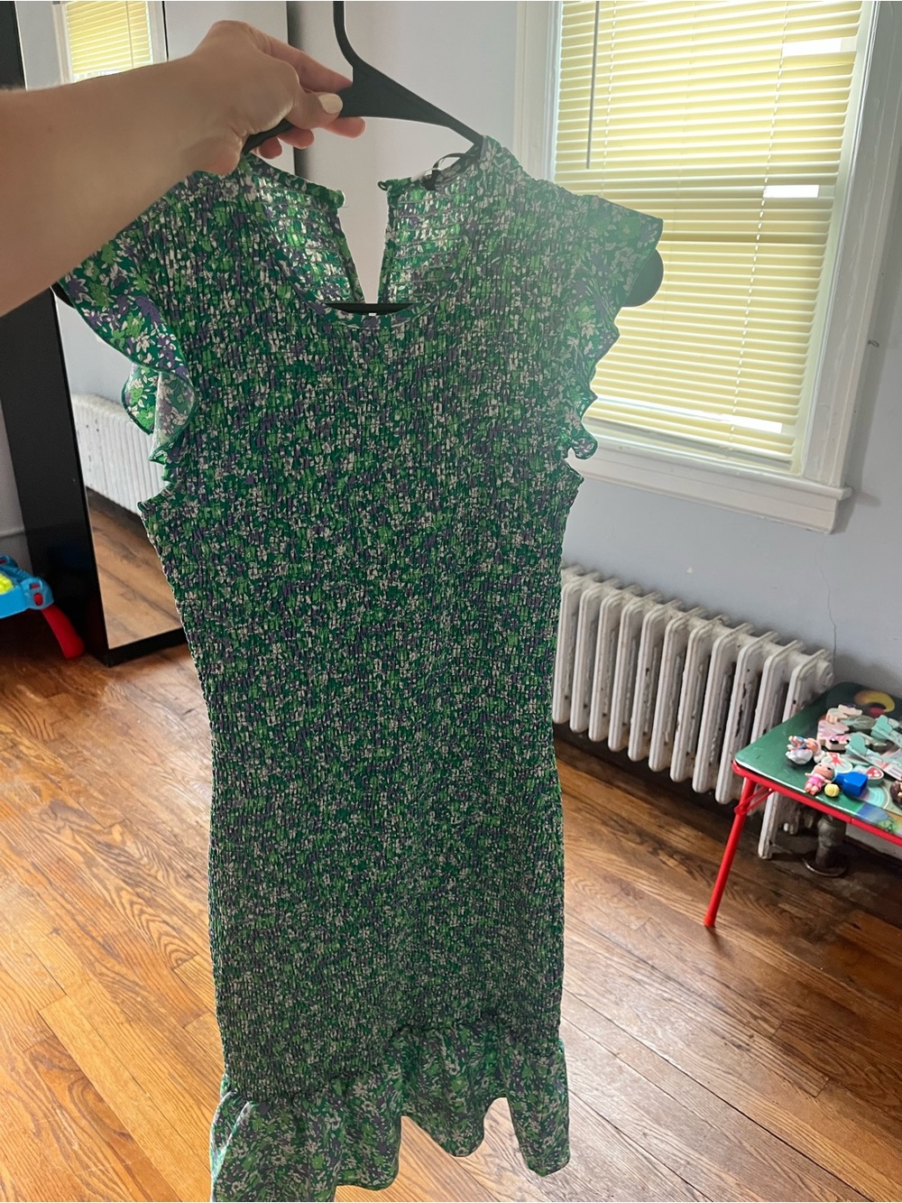 Green Floral Ruffle Sleeve Dress